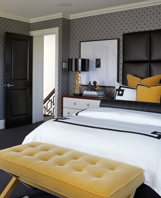 Дизайн спальни в черно-желтых тонах