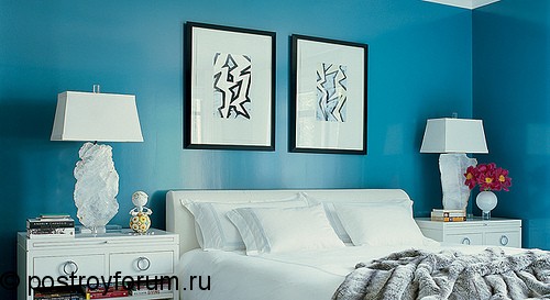 дизайн спальни в голубых тонах