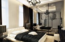 Спальня в стиле модерн с большим зеркалом
