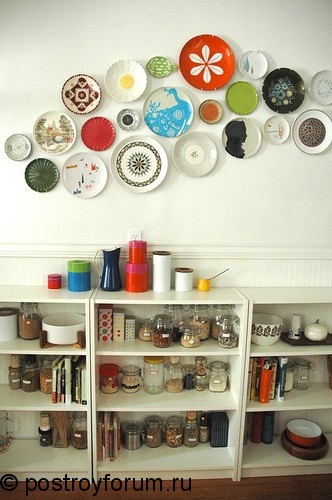 Кухонная стена украшенная тарелками