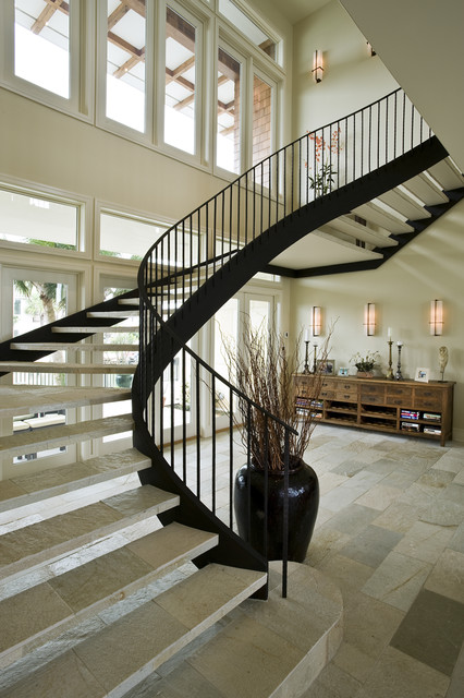 Современный дизайн лестницы на второй этаж